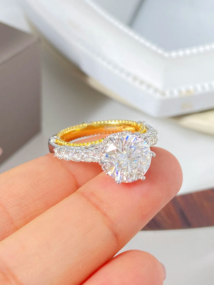 Custom Women 18K Gold Plated Two Tone 925 Sterling Silver Ring Wedding Heart Band 3CT Big Zircon Bride Engagement Fine Jewelry