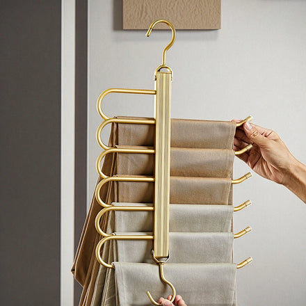 6-Tier Foldable Clothes Hanger with Non-Slip Hooks Space-Saving Pants Organizer for Closet Wardrobe Bathroom Kitchen Storage
