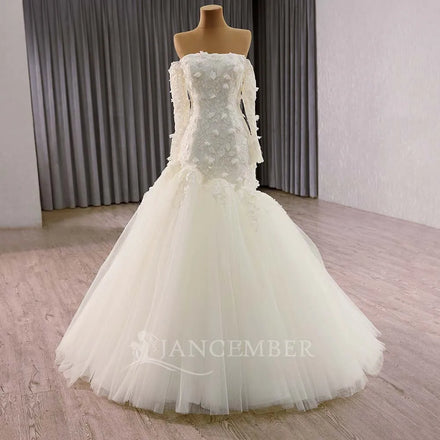 Jancember 241153 Beautiful Boat Neck Yarn Wedding Gowns Dresses for Women