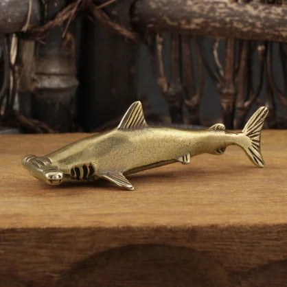 Antique Style Handmade Brass Hammerhead Shark Ornament Desktop Decoration Shark Copper Crafts Collection