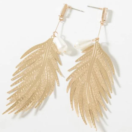 1 Pair Fashion Women Leaf Pearl Earrings With Anti Allergic Feather Earrings Jewelry Earring Gift