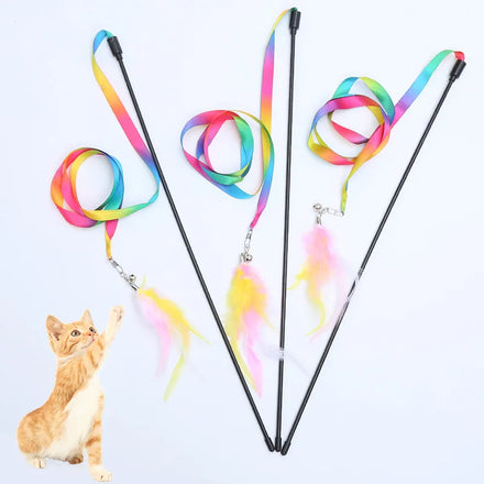 Pet Interactive Toy Cat Teaser Stick Toy Cat Playing Toys Cat Rod Feather Plush