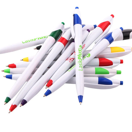 Custom Branded 1.0mm Writing Width Plastic Click Ballpoint Pens with Custom Logo Black Ink Novelty Design for Promotional Gifts