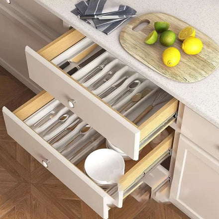 Cutlery Tray Foldable Pull Out Expandable Storage Cabinet Utensils Desk Box Kitchen Drawer Organizer