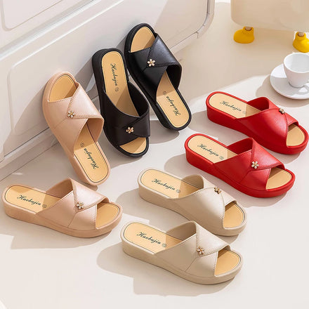 Women's PVC Heeled Sandals Fashionable Indoor Anti-Slip Soft Warm Shoes Good Quality Comfort Slippers Popular Beach Slippers