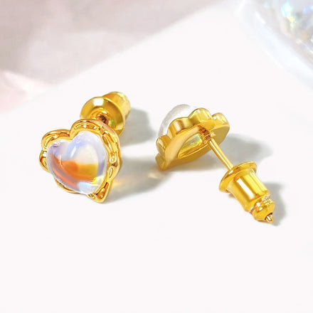 For Foxi Elegant Sweet Aesthetic Women's Earrings Cute Moonstone Piercing Ear Jewelry Zircon Rhodium Plated Perfect for Girls