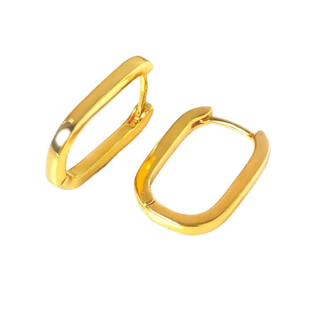 Foxi Jewelry Trendy Earrings for Women Plain Glossy U Shaped Rectangle Hoop Earrings