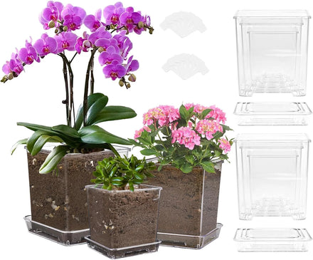 Transparent Nursery Pot Plastic Pots with Tray and Drainage for Repotting Orchids Planter Pot for Lifetime Use