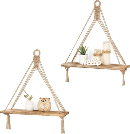 Hanging Stand Boho Wall Decor Rustic Wood Floating Storage for Bedroom Bathroom Living Room Nursery Dorm Room Garden