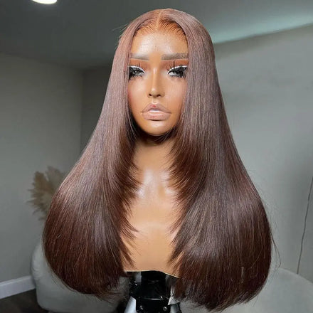 Wholesale 100% Brazilian Remy Hair Wig for Women HD Lace #4 Color Straight Style Glueless Features with Layer Cut