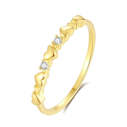 925 Sterling Silver Jewelry Small Hearts Charm Ring with Zircon Gold Lab Grown Mossanite Diamond Stack Rings for Wedding Gift