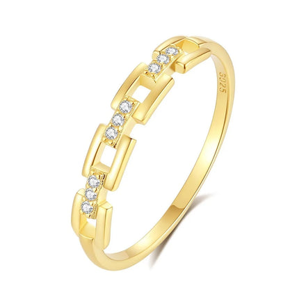 Design Minimal Accessories 925 Sterling Silver Jewelry Custom Zircon 18k Glod Geometric Hollow Out Mossanite Ring for Girls