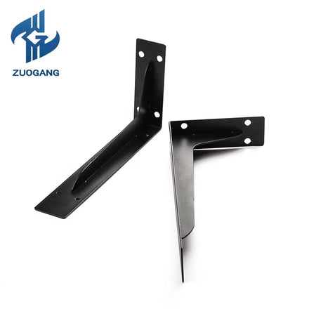 Zuogang Earthquake Resistant Sheet Metal Stamped Wrought Iron Bent Black Powder Coated Steel Wood Pole Support Shelf Bracket