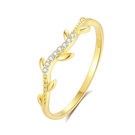 High Quality 925 Sterling Silver Rings Jewelry Women Custom Zircon 18k Glod Leaf Vine-shaped Mossanite Diamond Rings for Girl