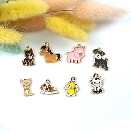 DIY Zinc Alloy Jewelry Making Accessories Enamel Enameled Cute Kawaii Cartoon Animal Pig Chick Cow DOG Pendant Charm