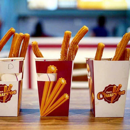 Eco-Friendly Fast Food Packaging Paper Cup Tray Holder for Churros Sauce for Cookies Bakery Chocolate Truffles Matt Lamination