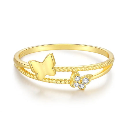 Design Minimal Accessories 925 Sterling Silver Jewelry Custom Zircon 18k Glod Double Butterflies Charm Moissanite Rings