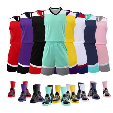 Custom Breathable Summer Basketball Uniform Set | Multi-Color Contrast Panel Jersey Shorts | 100% Polyester Sublimation Team