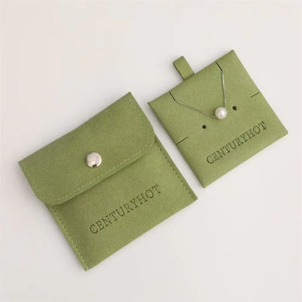 Custom Logo Ring Necklace Jewelry Package Microfiber Snap Button Pouch Bags Jewelry Bags With Logo Custom With Insert Pad Card