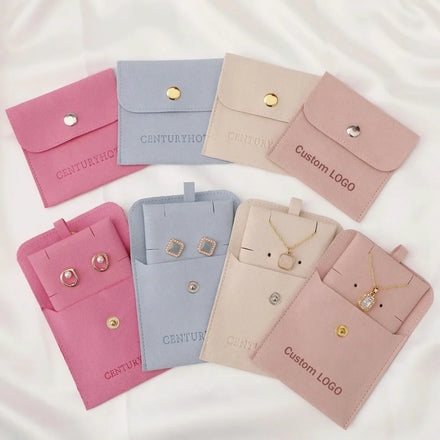 Velvet Jewelry Pouch with Snap Button Small Microfiber Jewelry Bag for Storing Ring Bracelets Necklaces Earring With Insert Pad