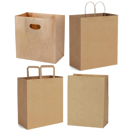 Custom Kraft Paper Bags Die Cut Tote Bags Printed Bag Packaging with Rope Flat Handles