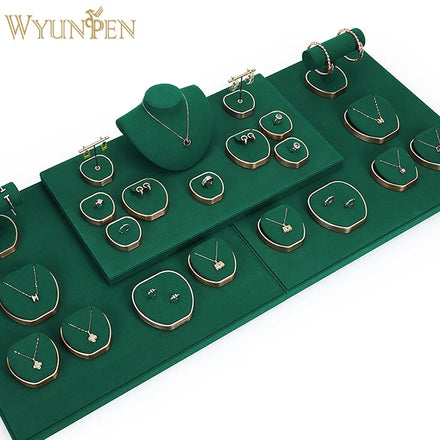 Wholesale Luxury Green Microfiber Jewelry Display Set for Rings Earrings Necklaces Bracelets Stand