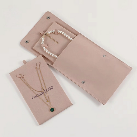 Luxury Microfiber Jewelry Bag Jewelry Pouch With Insert Gift Bag Velvet Necklace Pouch With Insert Pad With Logo
