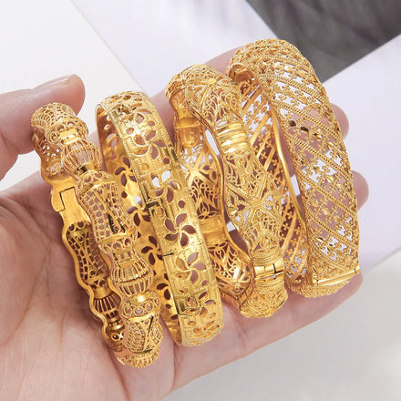 Dubai Jewelry Women's Yellow Gold Plated Classic Splicing Bracelet Openable Middle East-Style Fashion Bangles