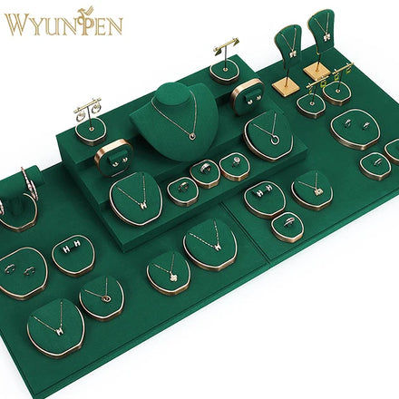 WYP Jewelry Display Stand Wholesale Green Jewelry Display Set 6 Piece Luxury Ring Earring Bracelet Showcase Stand