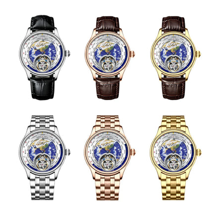 AESOP High Quality Men's Flying Tourbillon Watch Fashion Blue Earth Automatic Mechanical Watch for Men Custom logo