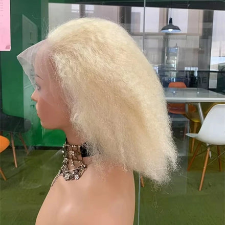 CF104 Full Transparent Lace Human Hair Wigs Blond 613# Afro Kinky Curl Virgin Glueless Wig Cuticle Aligned Unprocessed