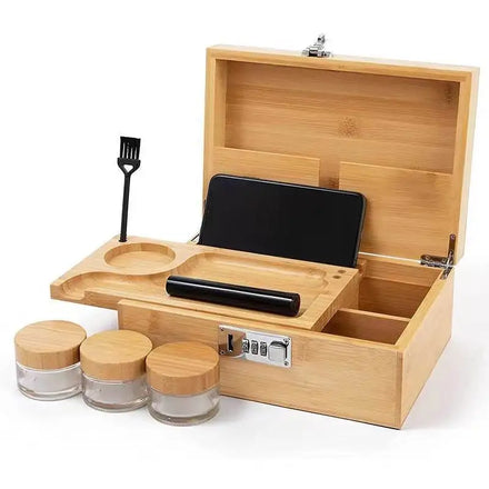 Premium Large Bamboo Storage Box with Modern Design Combination Lock Removable Tray for Jewelry Locking Storage