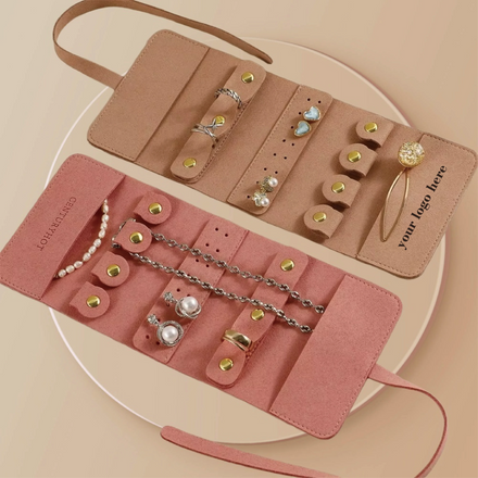 Microfiber Travel Jewelry Roll Bag Foldable Multifunctional Jewelry Case Small Jewelry Bags Storing Rings Necklaces Earrings