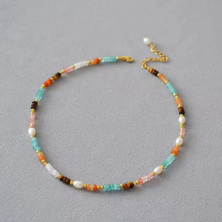 18K Real Gold Plated Classic Freshwater Pearl Choker Natural Stone Bead Necklace Bracelet Waterproof Summer Boho Jewelry for