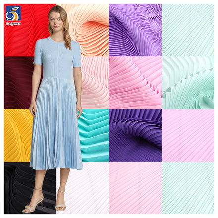 CF22-1 Popular Hot Selling Polyester Pleated Fabric Soft Lightweight Breathable Chiffon Pleated Fabric for Woman's Dress