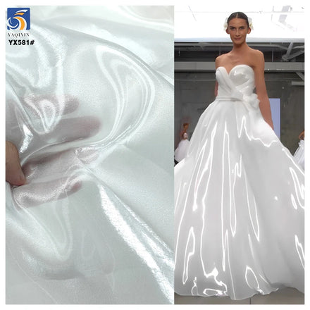 YX581-2 Hot Selling Woven Polyester White Organza Fabric for Bride Soft Wedding Shiny Mikado Liquid Organza Fabric