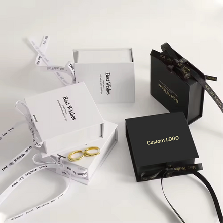 9.5x9.5xcm Customize logo Luxury Jewelry Flap Boxes with Ribbon Handmade Necklace Earrings Cardboard Jewelry Boxes
