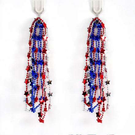 American Independence Day Decoration Star Necklace Festival Party Accessories Red Silver Blue Pentagram Bead Chain