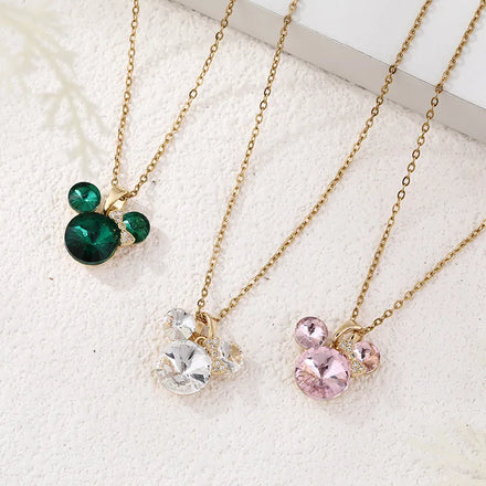YWXS Fashion Korea Cartoon Stainless Steel Cute Joker Mickey Bow Clavicle Chain High Sense Zircon Jewelry Necklace for Women