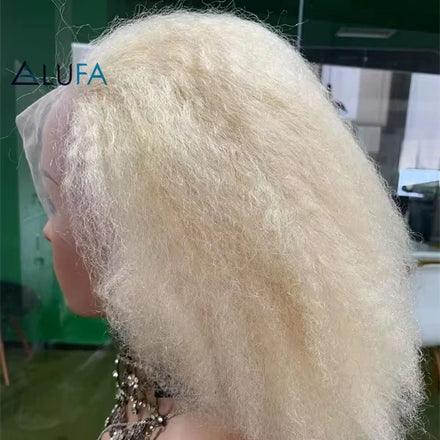 CF129 Full Transparent Lace Human Hair Wigs Blond 613# Afro Kinky Curl   Virgin  Glueless Wig Cuticle Aligned Unprocessed