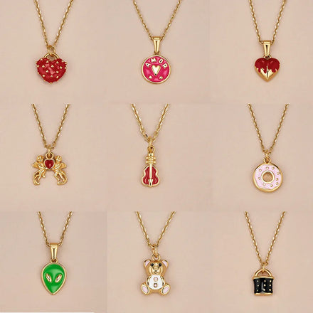 Trendy Style 18K Gold Plated Enamel Bear Lock Necklace Gift Stainless Steel Red Enamel Heart Pendant Necklaces for Women