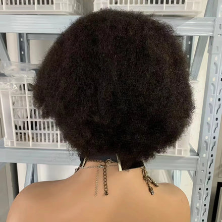 CF132  Black Afro Kinky Curl Full Lace Wig Raw Hair Lace Frontal  Glueless  Brazilian Human Hair for Braiding 8 Inches