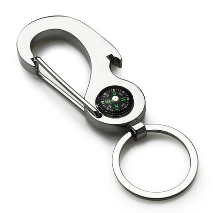 Vintage Fashion Multifunctional Keychain Creative Outdoor Compass Bottle Opener with Carabiner Made of Durable Zinc Alloy Metal