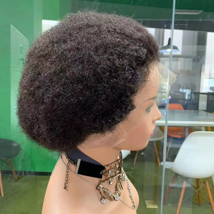 CF154 Black Full Clear Lace Human Hair Wig Raw Virgin Invisible Strap Glueless Afro Kinky Curl Cuticle Aligned Unprocessed