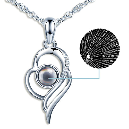 Irregular Hollow Heart Projection Necklace 100 Languages I Love You S999 Silver for Weddings Parties Designed for Girls Women
