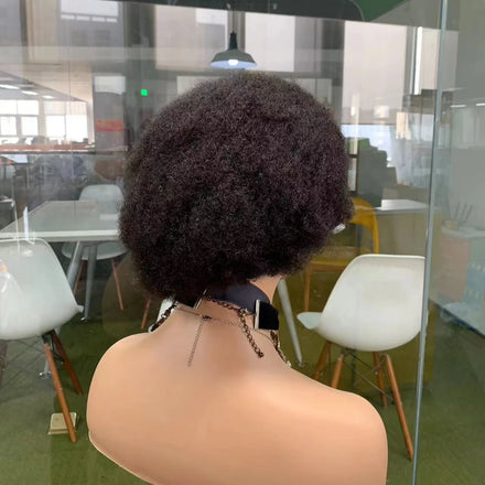 CF155 Black Afro Kinky Curl Hand Tied Hair Full Lace Wig Human Hair Lon for Alopecia Patients Hesperis Pre Style 8 -10 Inch