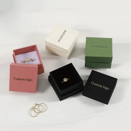 Custom logo 6*6cm Jewelry Packing Lid Box Eco Friendly Texture Paper Cardboard Handmade Gift Box Ring Earring Box With Foam