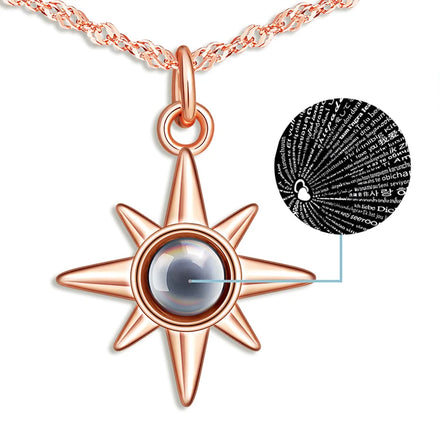 Eight Awn Star Projection Necklace 100 Languages I Love You Silver Rose Gold for Gifts Parties