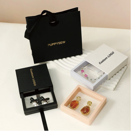 Wholesale Jewelry Set Box Jewelry Paper Bag Sliding Jewelry Box Cleaning Cloth Ring Earring Necklace Packaging Box Custom logo