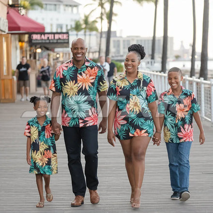 Custom Family Summer Collared Shirts Hawaiian Casual T-Shirts Men's Women's Kids Teens Sublimated Beach Button up Shirts